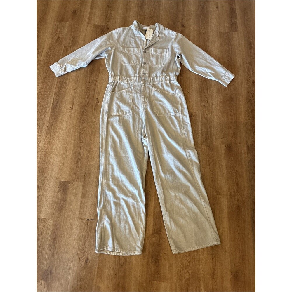 Universal Thread New Women's 16 Light Gray/Beige Denim‎ Button Zip Jumpsuit NWT